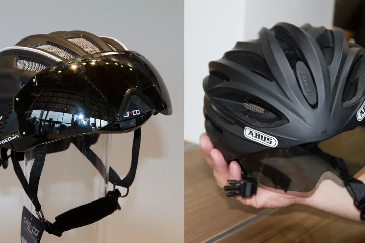 Casco's SPEEDmask mechanism (left) and the slider mechanism from ABUS (right)