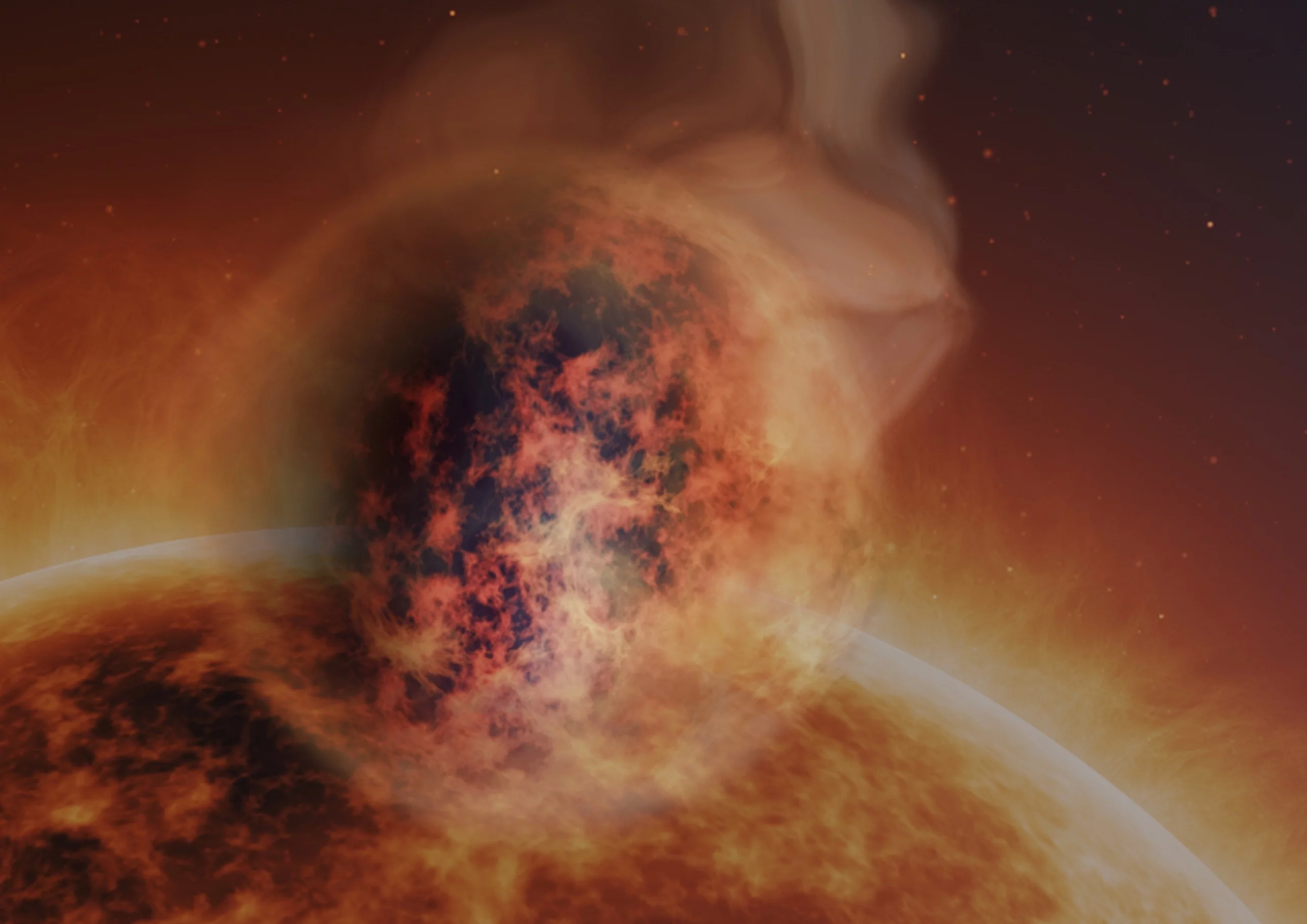 An artist's impression of WASP-107b, a fluffy gas giant exoplanet with clouds made of sand