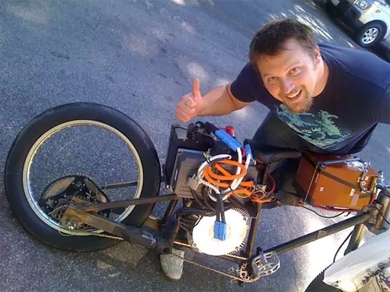 Luke Workman after Death Bike tore all the spokes out of its back wheel