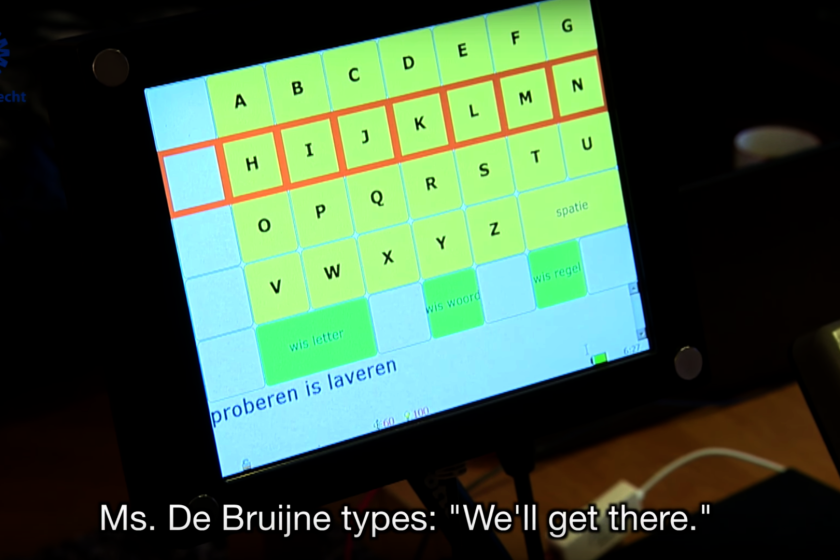 A sign of hope as Hanneke types "we'll get there" during her first encounter with the device.