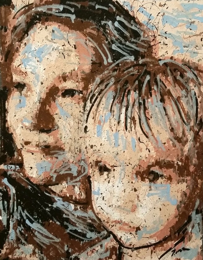 The cloudPainter at George Washington University created this portrait of a mother and daughter by gradually reducing differences between a photograph and the painted version of the image