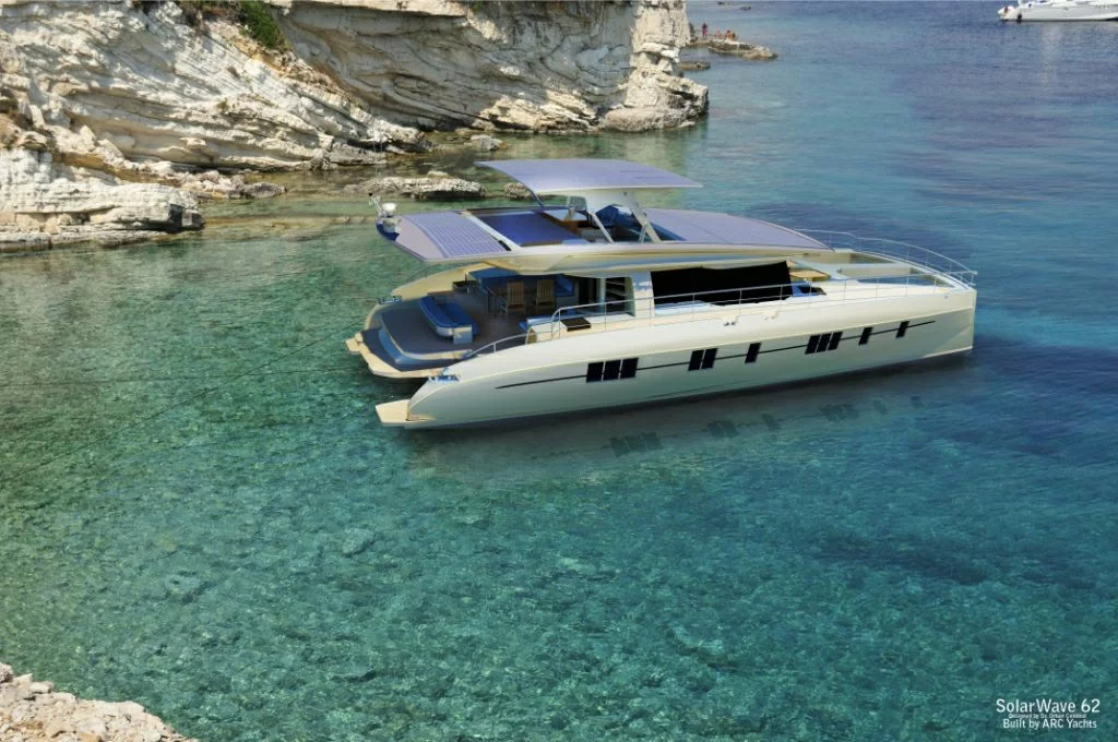 Solarwave 62' is a lightweight, one hundred percent solar-powered catamaran with zero emissions and consumptions
