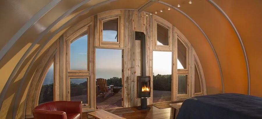 Heating comes from a propane heater or wood-burning stove