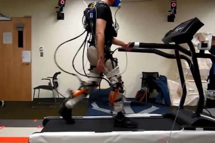 The prototype soft exosuit in action