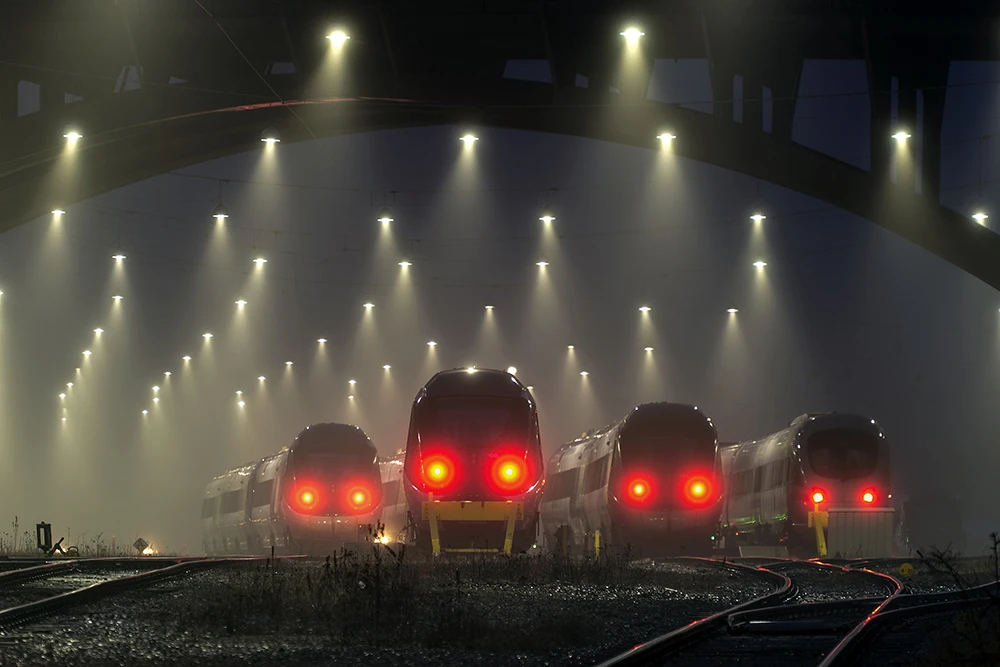 3rd Place, Amateur, Night Photography. Trains on a foggy night