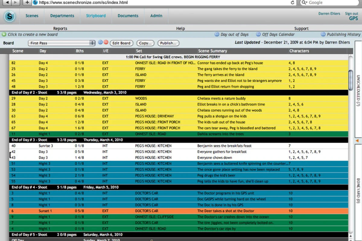 The stripboard page on scenechronize