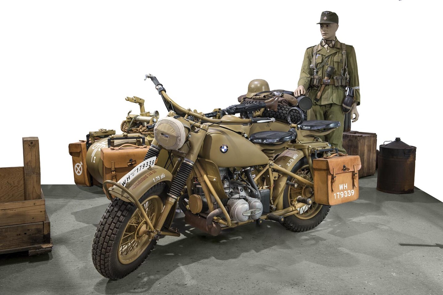 BMW's military motorcycles quickly evolved into beasts of wartime burden that were so sturdy and reliable in the field, that the American and British governments demanded their motorcycle manufacturers produce a shaft-drive parallel twin "just like that one." The best motorcycle on the battlefield in this encounter, BMW, like Volkswagen, became a global brand using the sound design and unstoppability of its wartime product as the foundation. This BMW R75 and sidecar set a new world price record for the model at €169,000 (US$188,556) and is now one of the top 100 most expensive motorcycles sold at auction.