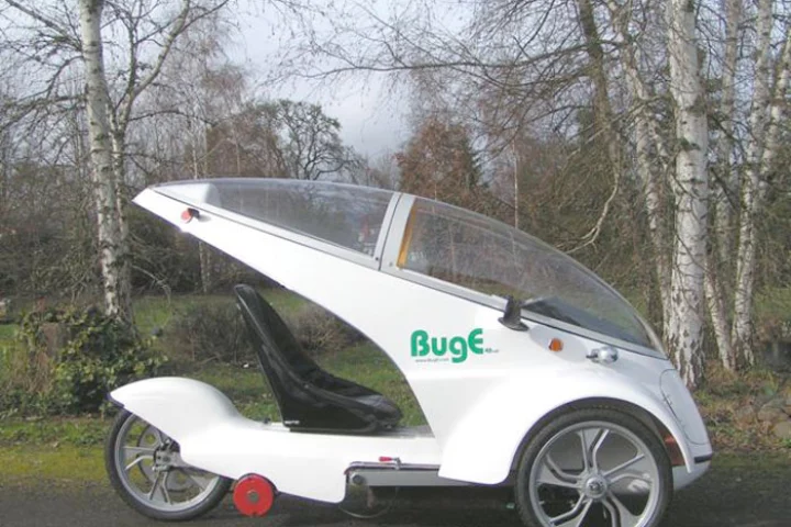 The BugE is a faired electric three-wheeler that buyers purchase as a kit, then put together themselves