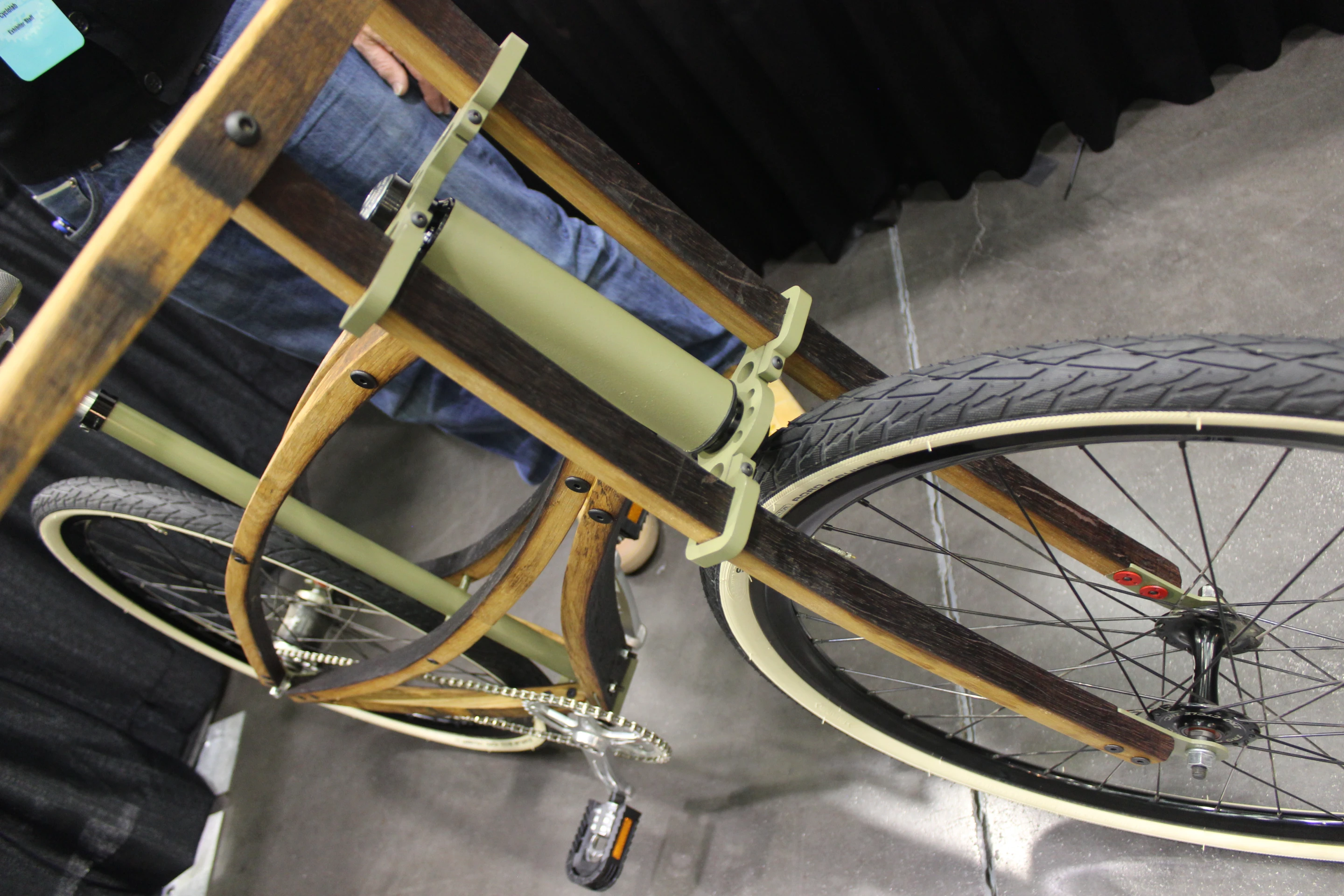 The frame of Lance Rake's Cooper Bicycle is made from the charred and wine-stained staves of old wine barrels