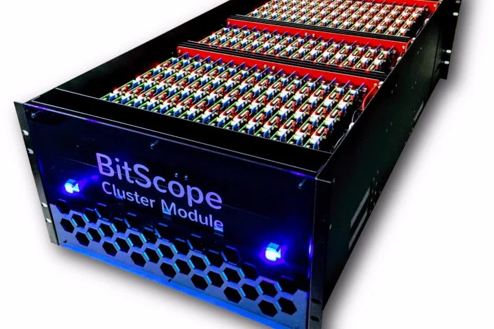 The BitScope Cluster Module comprises 150 Raspberry Pi mini computers with integrated network switches