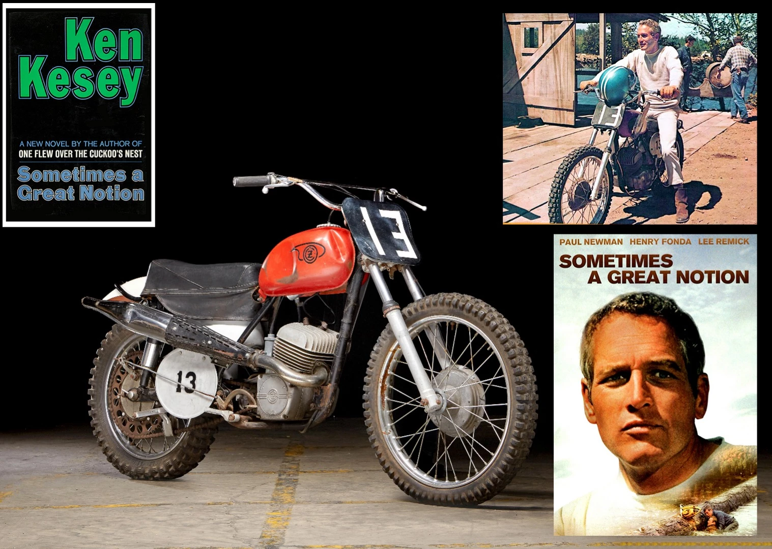 This bike appeared in the first film adaptation of a Ken Kesey novel, Sometimes a Great Notion, ridden in the movie by no less a name than Paul Newman. Kesey went on to much greater fame, with his second novel movie adaptation being One Flew Over the Cuckoo's Nest, but given the number of spectacular names associated with this bike, we expected it might fetch its official estimate of $35,000 to $45,000, but bidding fell well short. Auction Description