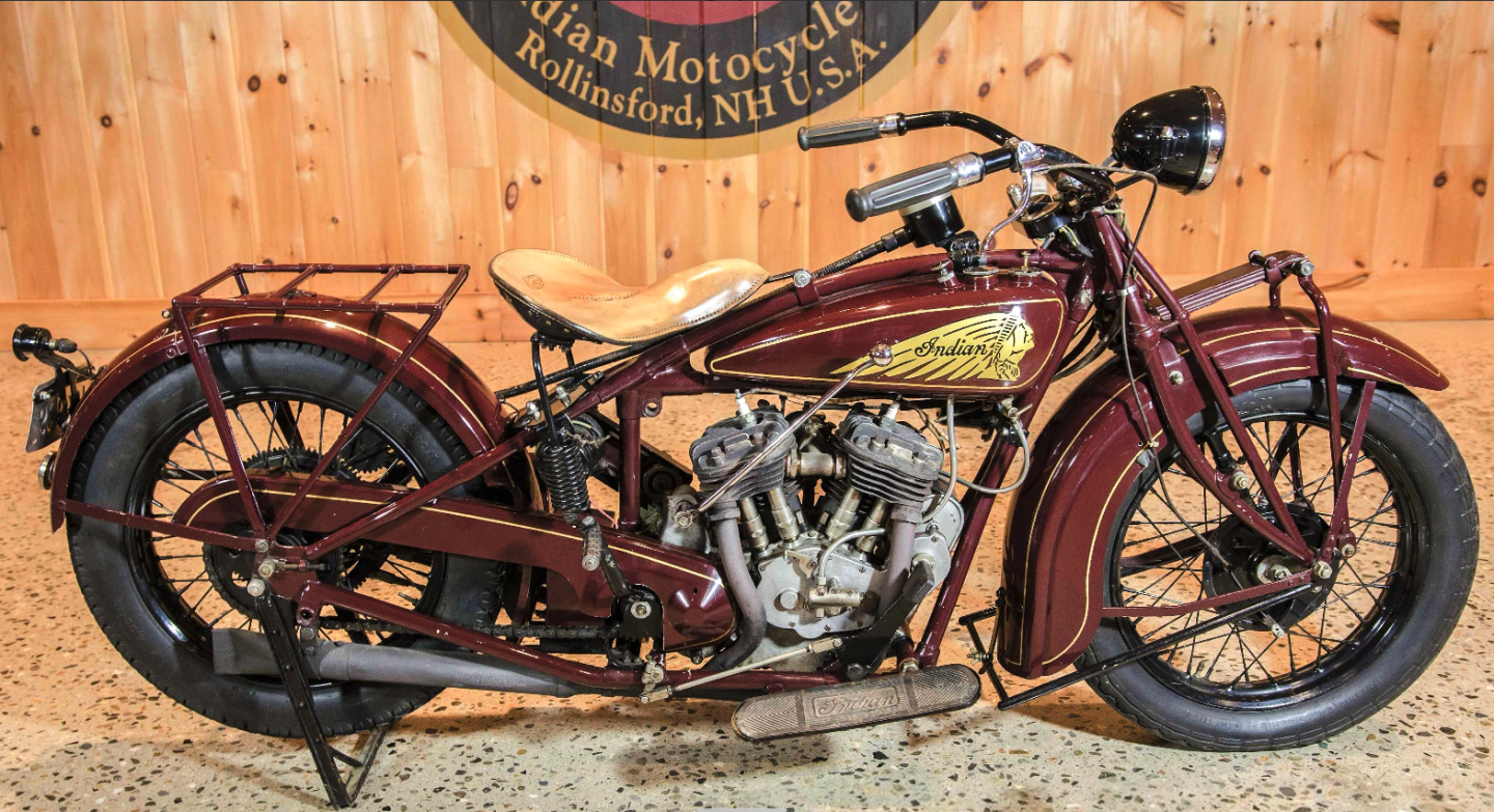 This 1929 Indian 101 Scout was originally an export model, coming back to the United States from Australia and features the more popular 45 cubic inch engine. It sold for $47,150