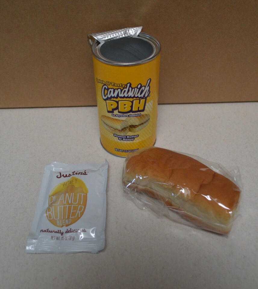 What looks just like a hot dog roll, plus a separate packet of honey peanut butter
