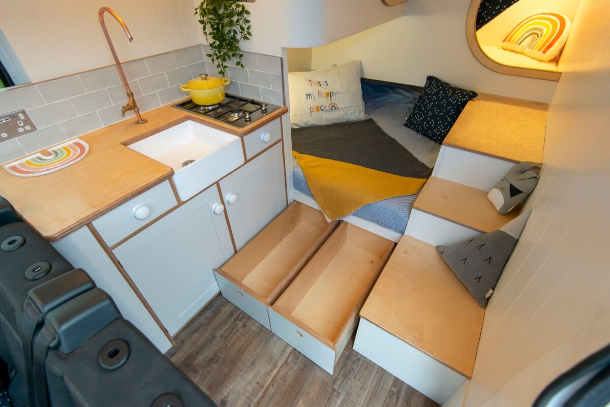 Space saving drawers make room for clothes and shoes