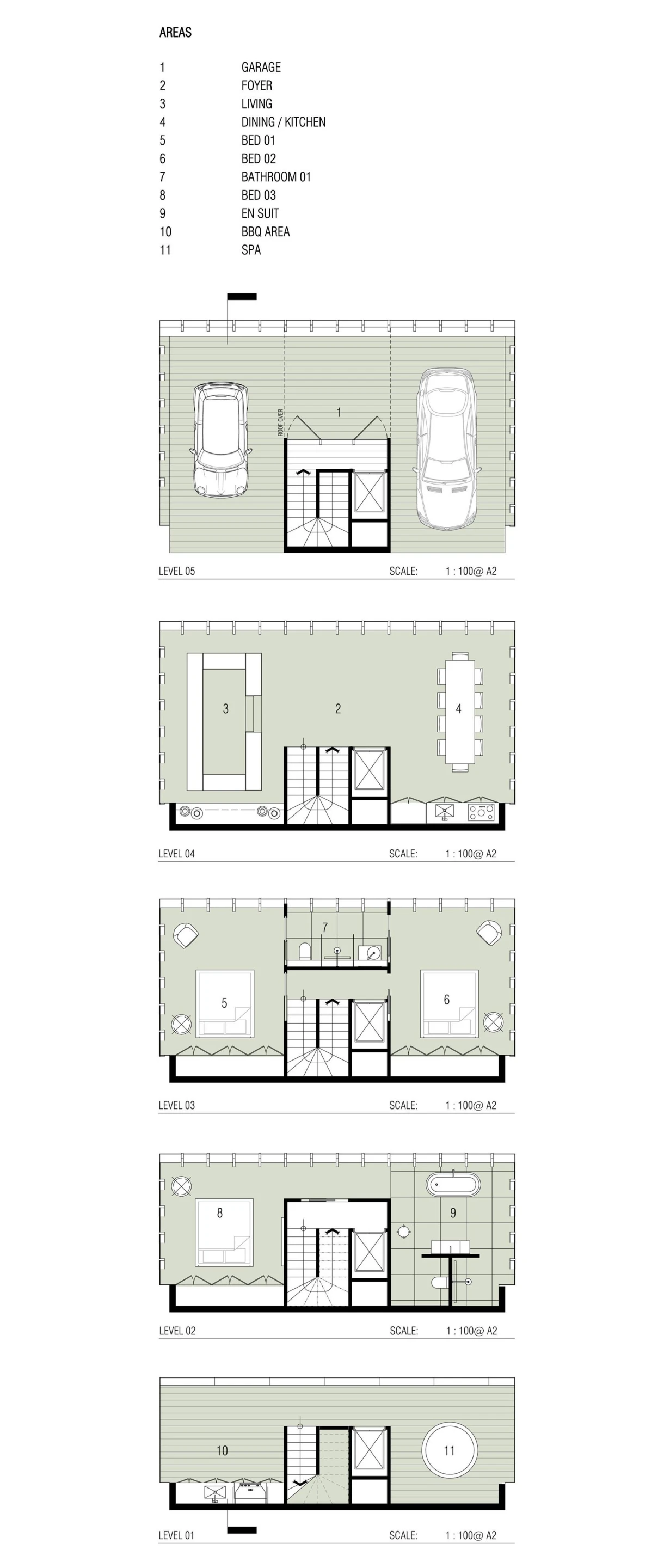 Access is gained by entering the carport on the top floor, from which you can ride an elevator to the required level (Image: Modscape)