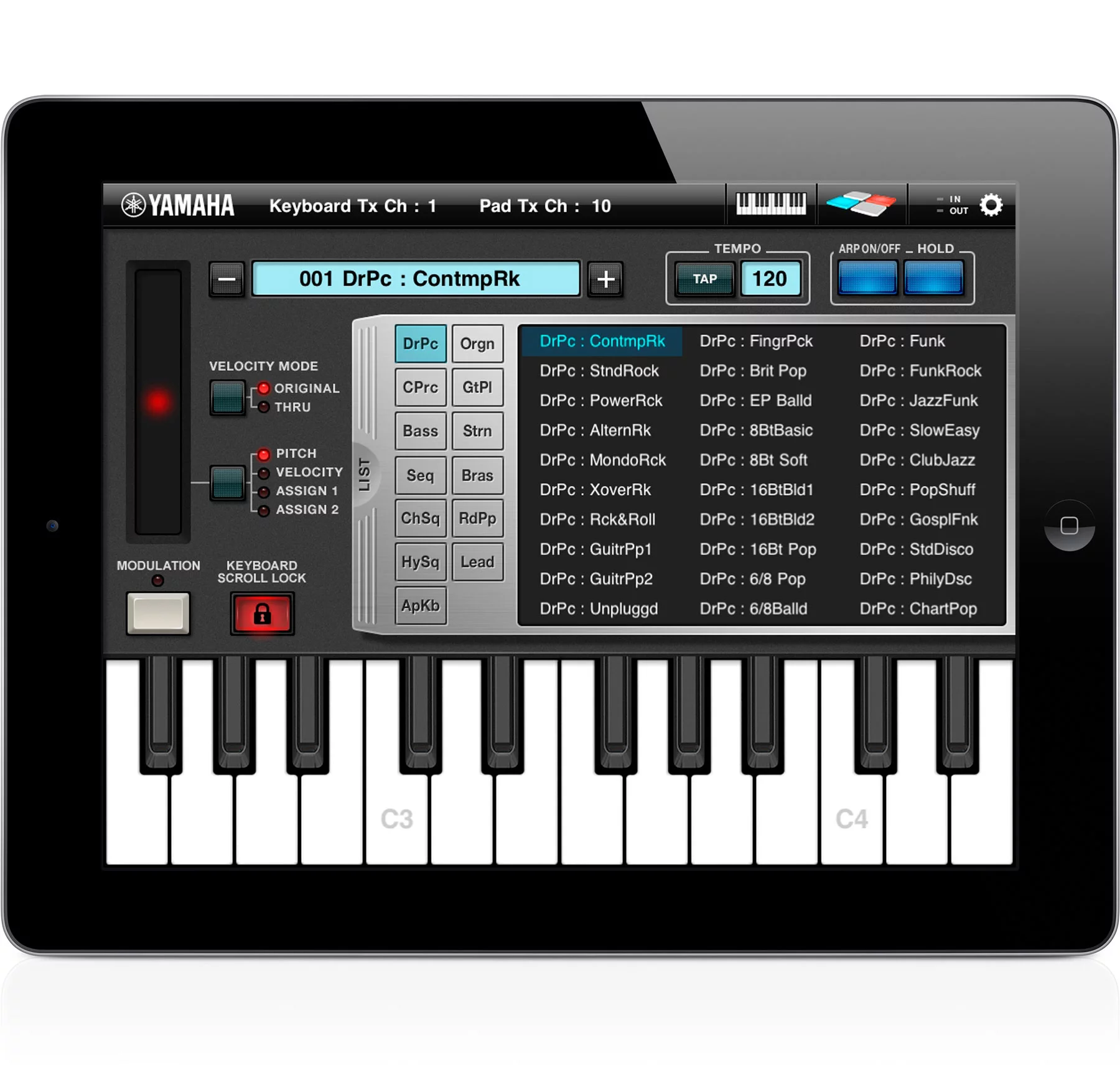 Yamaha Arp & Drum app instruments