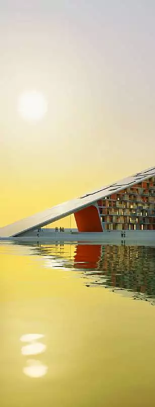 Proposed for the Aalborg Waterfront in Denmark, a new housing development would feature 60 apartments, from 4 to 12 stories high, all supplied with a 100 percent renewable energy source (Image by C. F. Moller Architects)