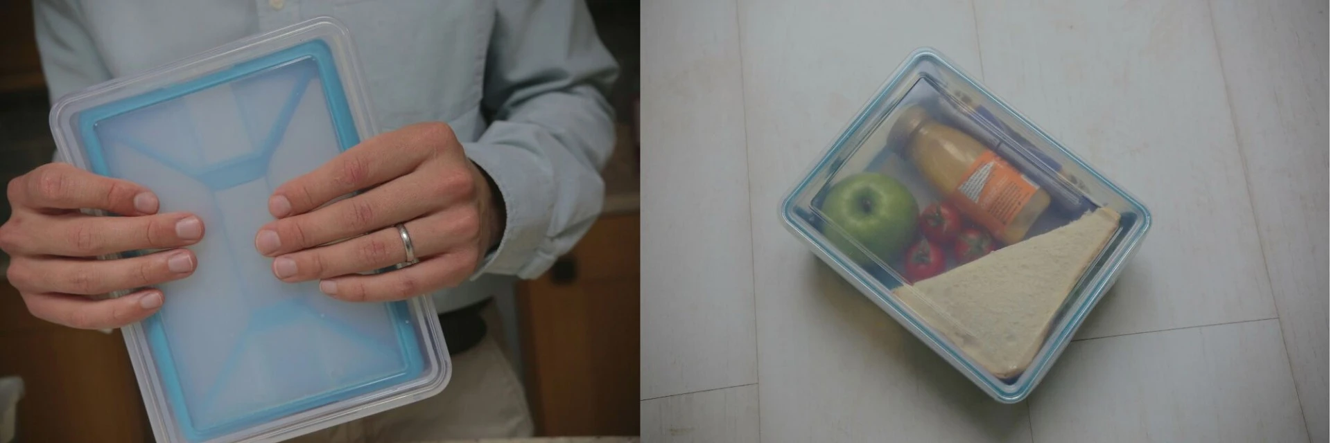 UK inventor Ben Strange is hoping to tidy up your cluttered kitchen cabinet, with a plastic box that folds up flat inside its lid for smarter storage