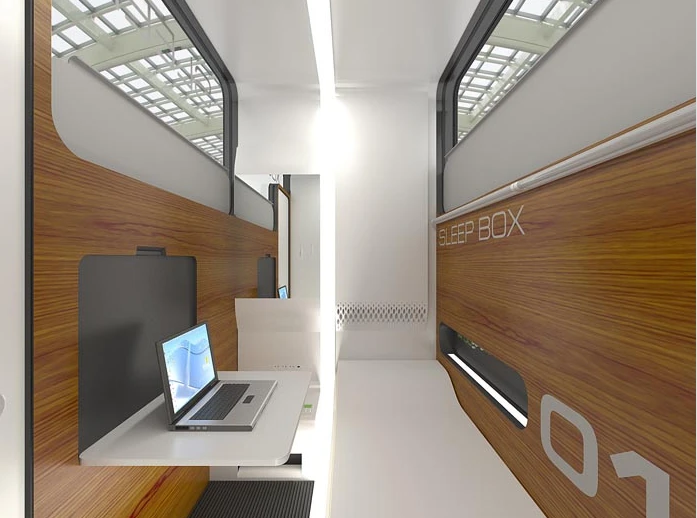 At the airport, inside the Sleepbox there's plenty of space to work or relax