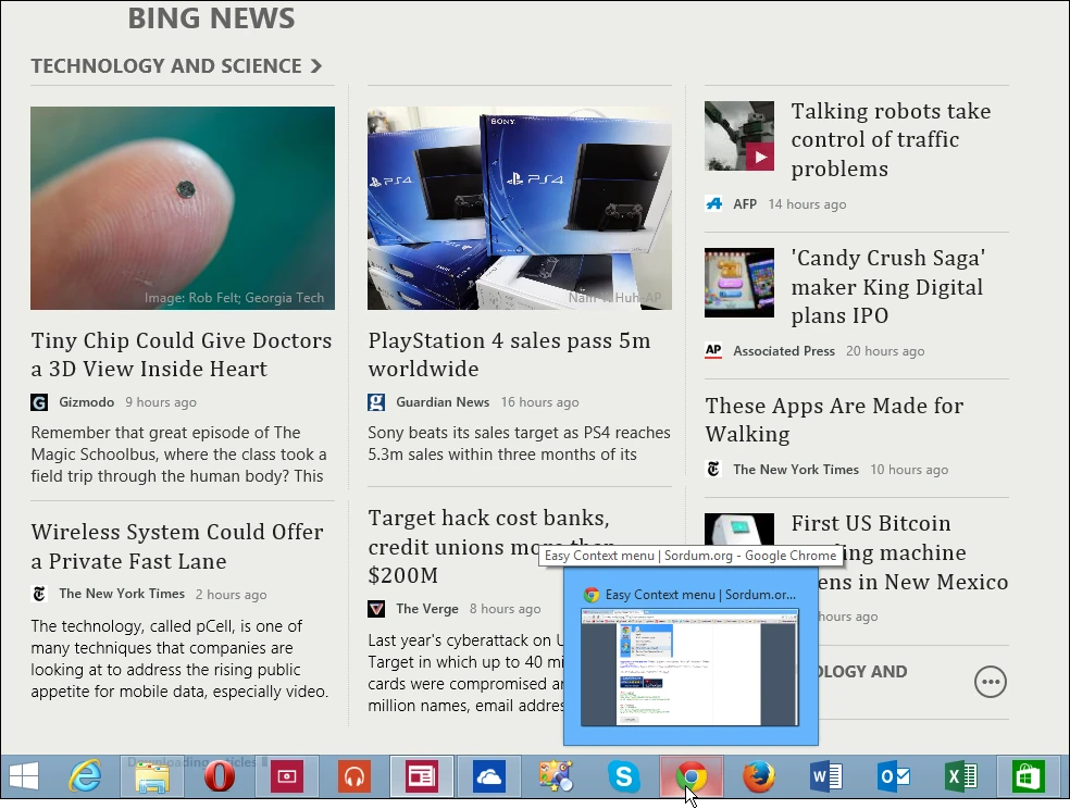 The desktop Taskbar can be access from modern apps running in full screen mode