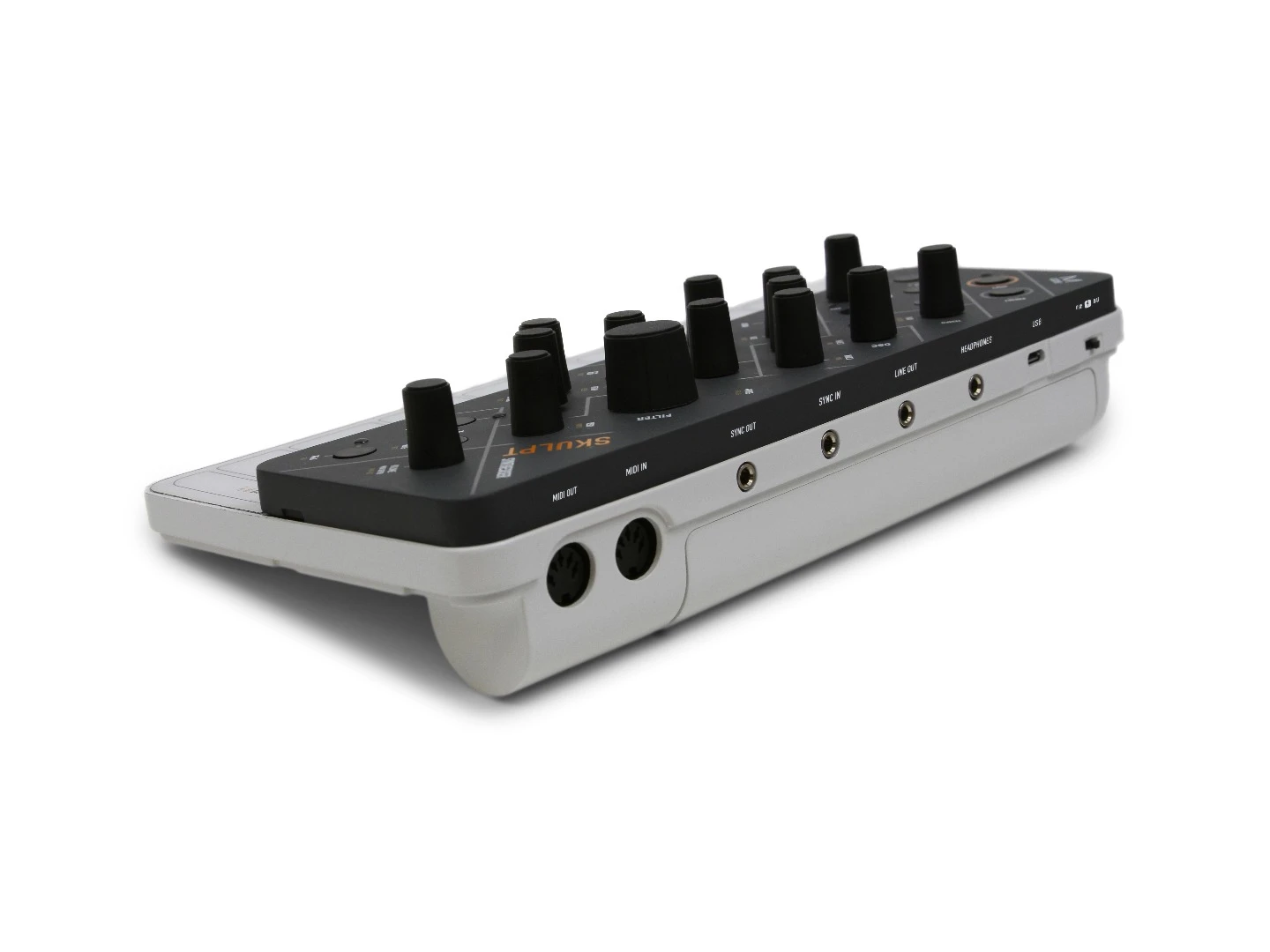 Around back, there's MIDI in and out via 5-pin DIN and Class Compliant USB, an included headphone jack and Sync in and out