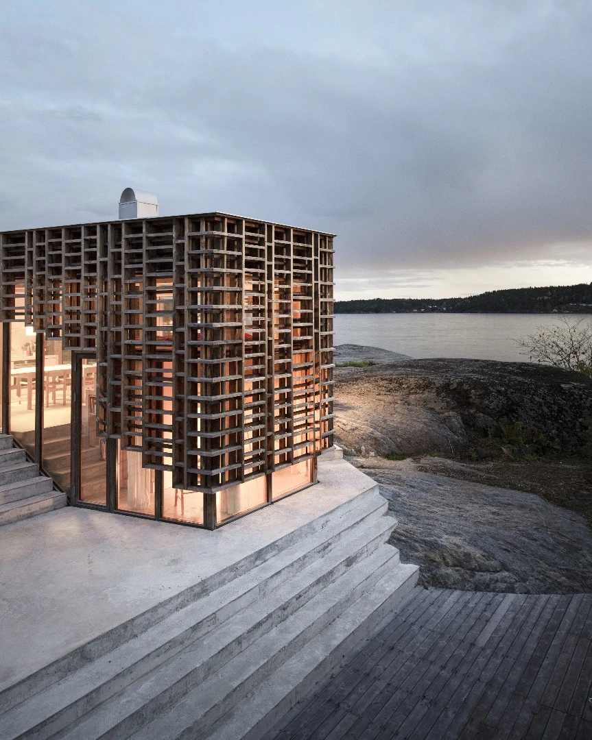The House on an Island is defined by its eye-catching latticed timber