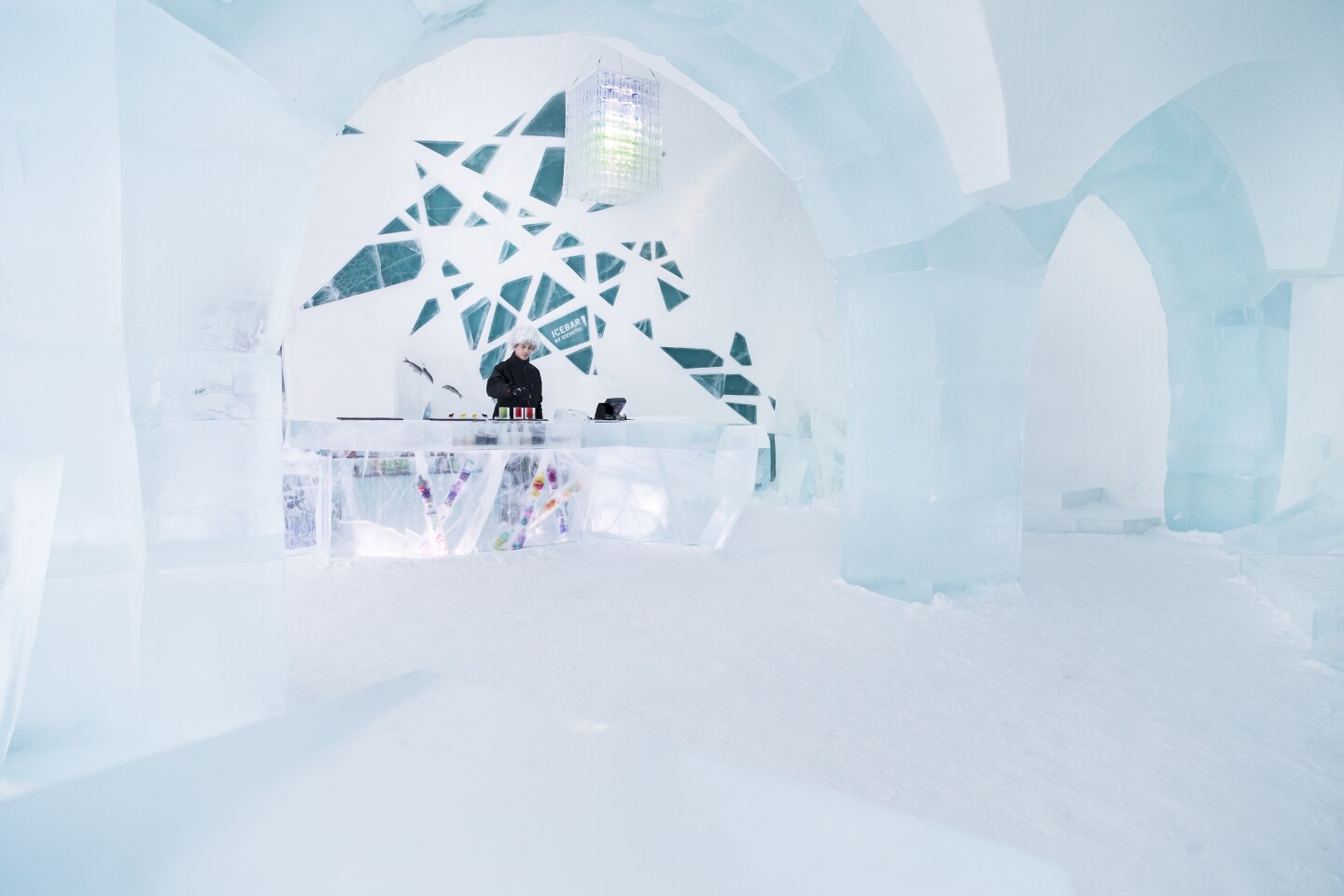 The hotel can almost be described as walking into a winter wonderland, complete with artist designed main hall, ice bar, ice church, luxury suites and reception
