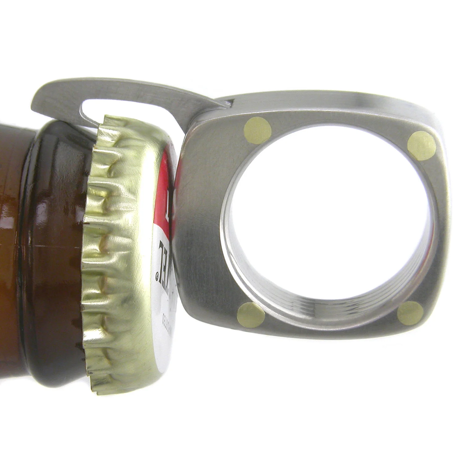 The Titanium Utility Ring's bottle opener