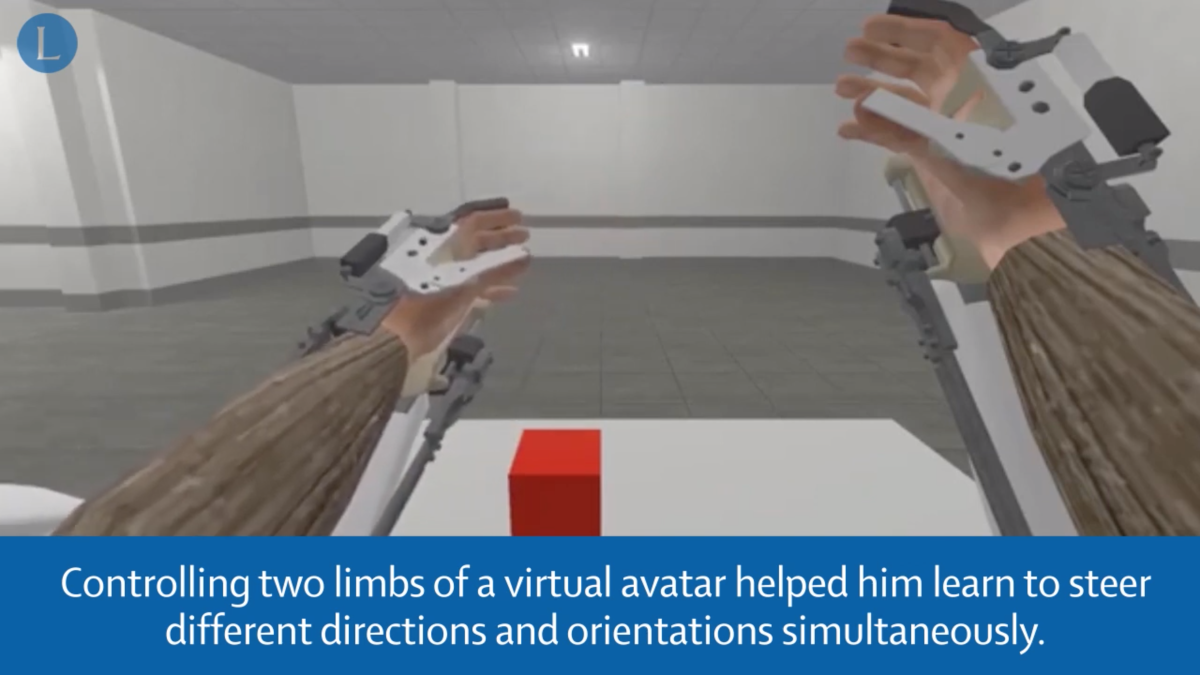 VR training exercises let the patient and the AI-assisted control scheme learn how to work together in a series of simulated tasks