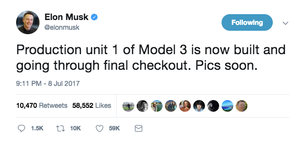 Musk confirms production is complete on first Model 3