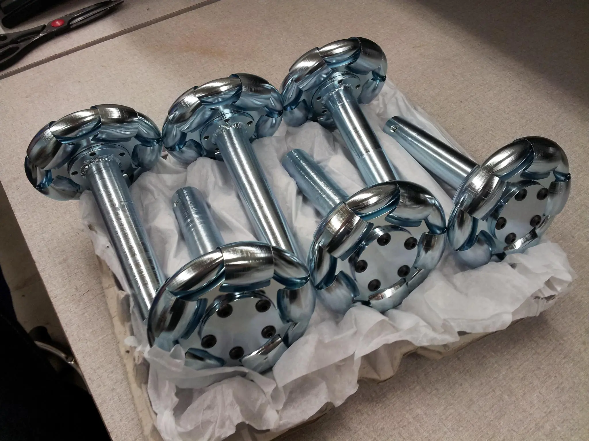 Close up of the six omniwheels that give the vehicle its potential to move in any direction