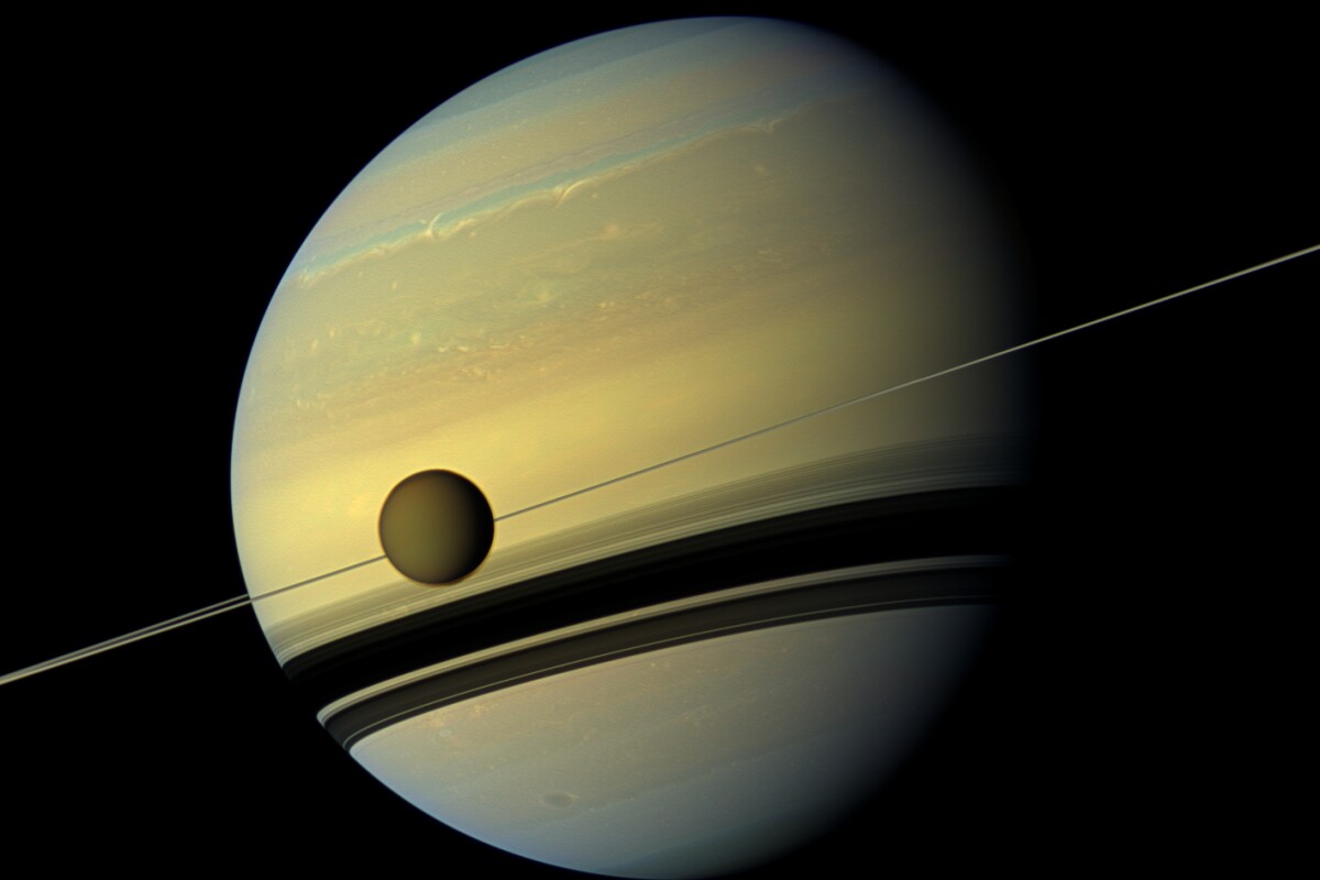 Saturn and Titan in living color