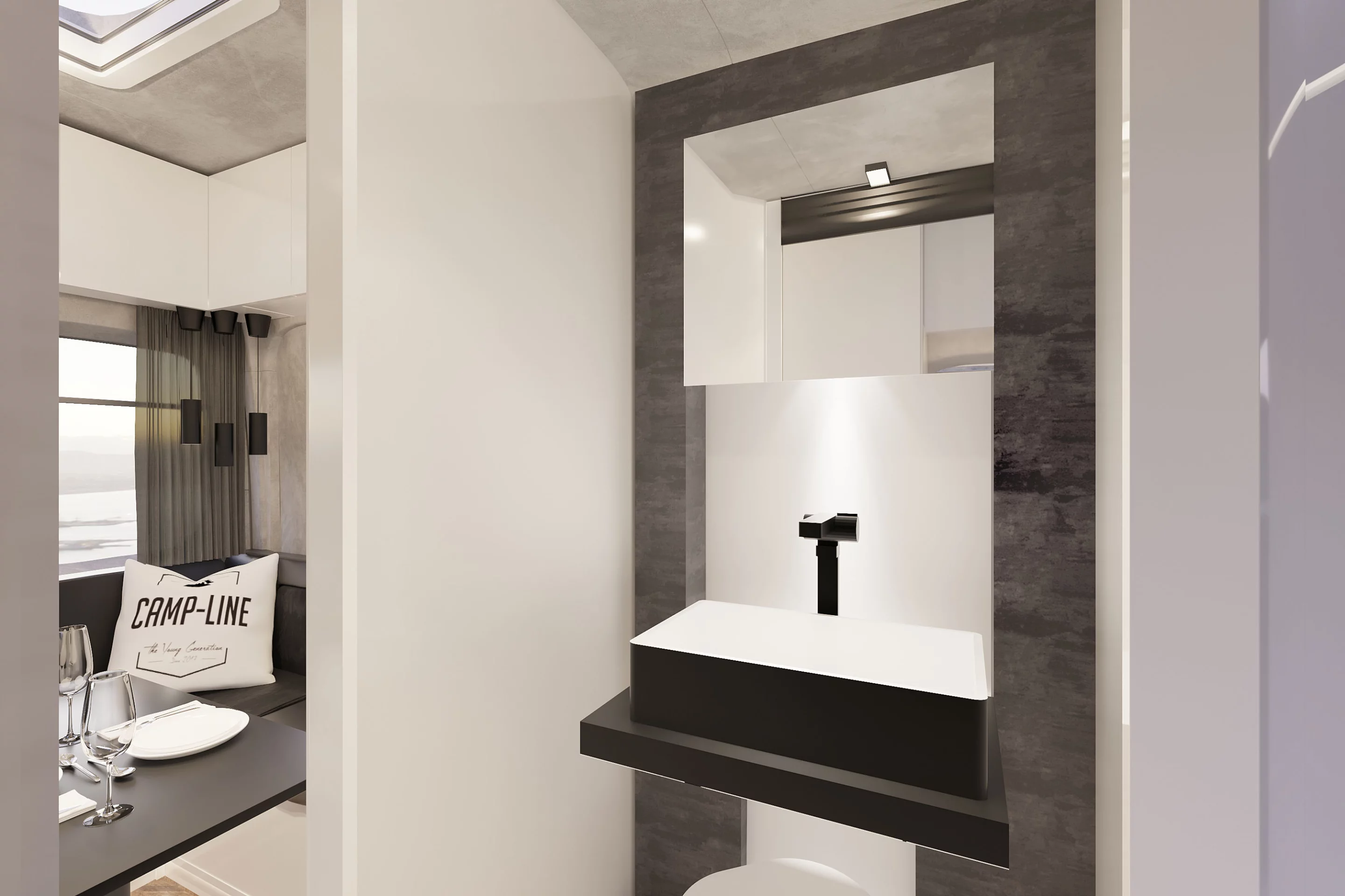 The Sprinter Lounge's bathroom sink design is also a little different from the Ducato version we looked over at CMT