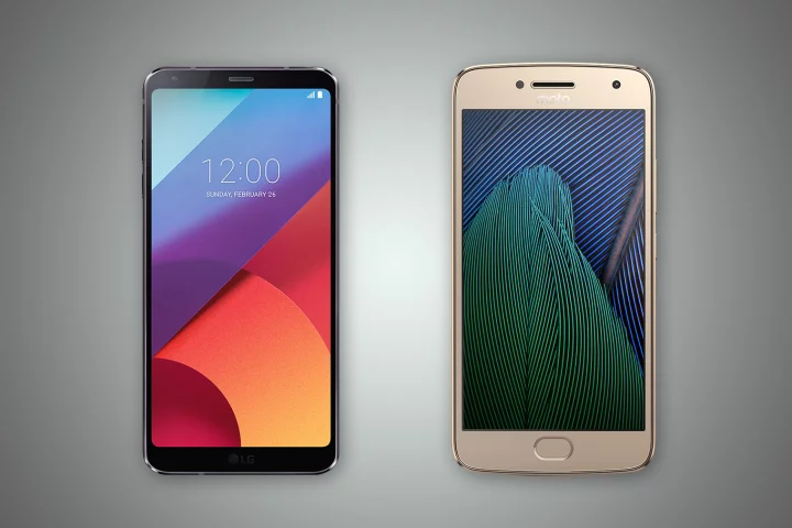 New Atlas compares the features and specs of the LG G6 (left) and Motorola Moto G5 Plus