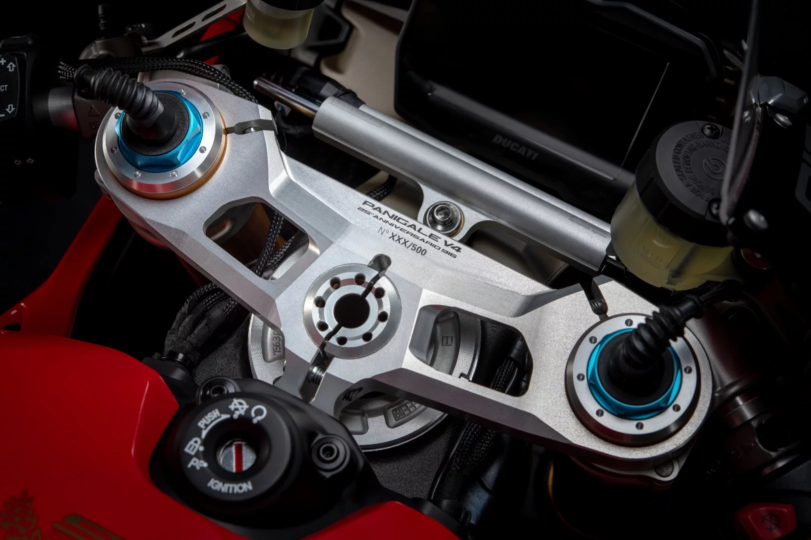 Machined top triple clamp with stamped number