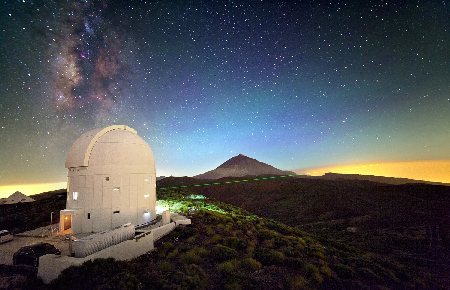 A laser being fired from an observatory on Tenerife