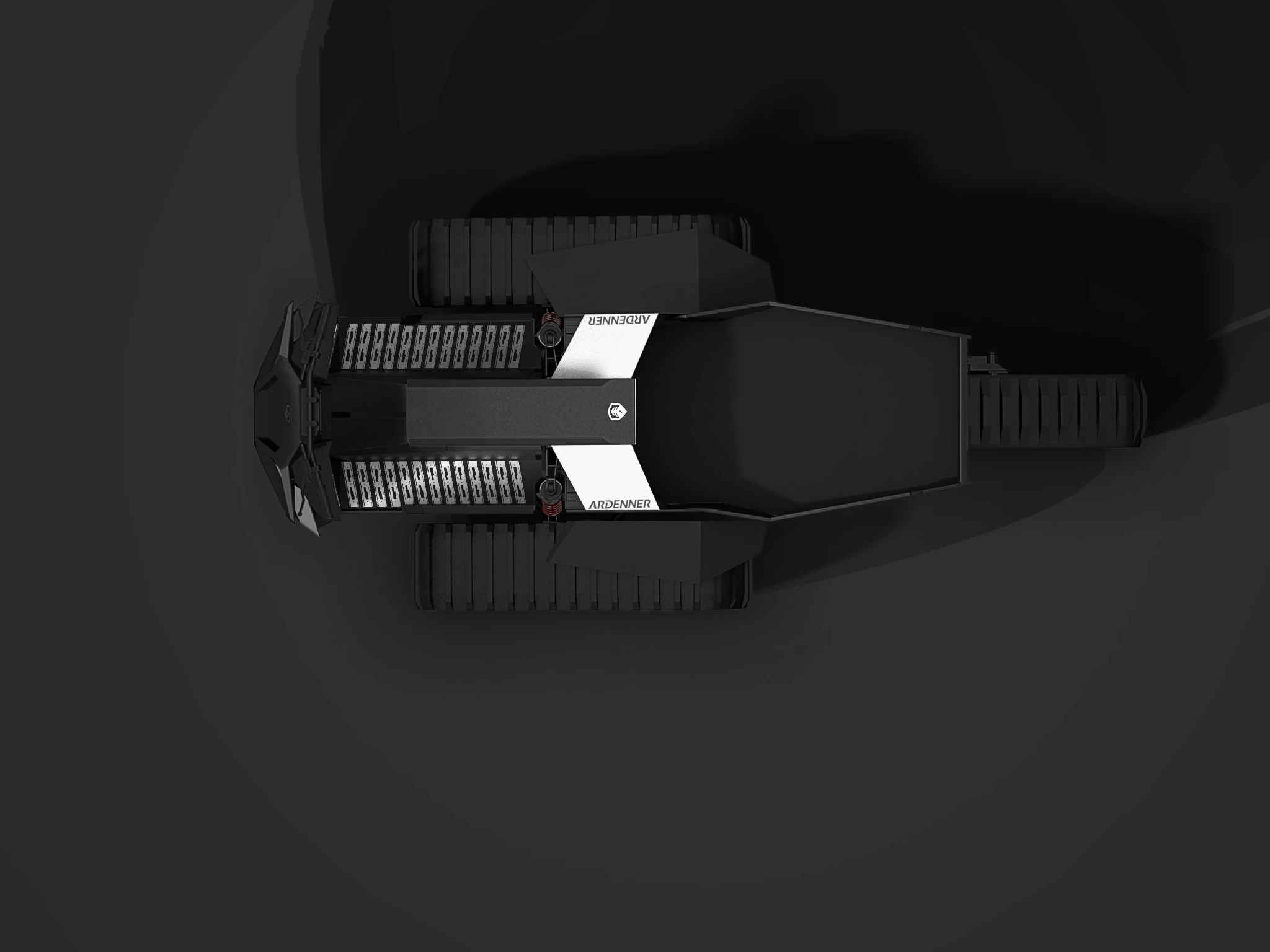 A computer rendering show the Ardenner from top down: three tracks, lots of hauling capacity, two seats and no waiting