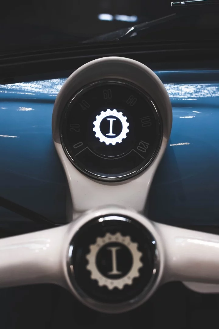 The dashboard is fitted with a five-inch digital screen and custom graphic interface