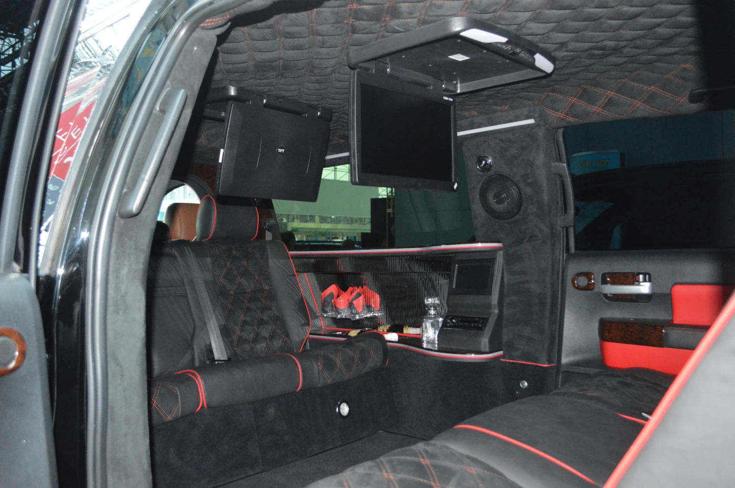 Inside the passenger cab of the Devolro limo