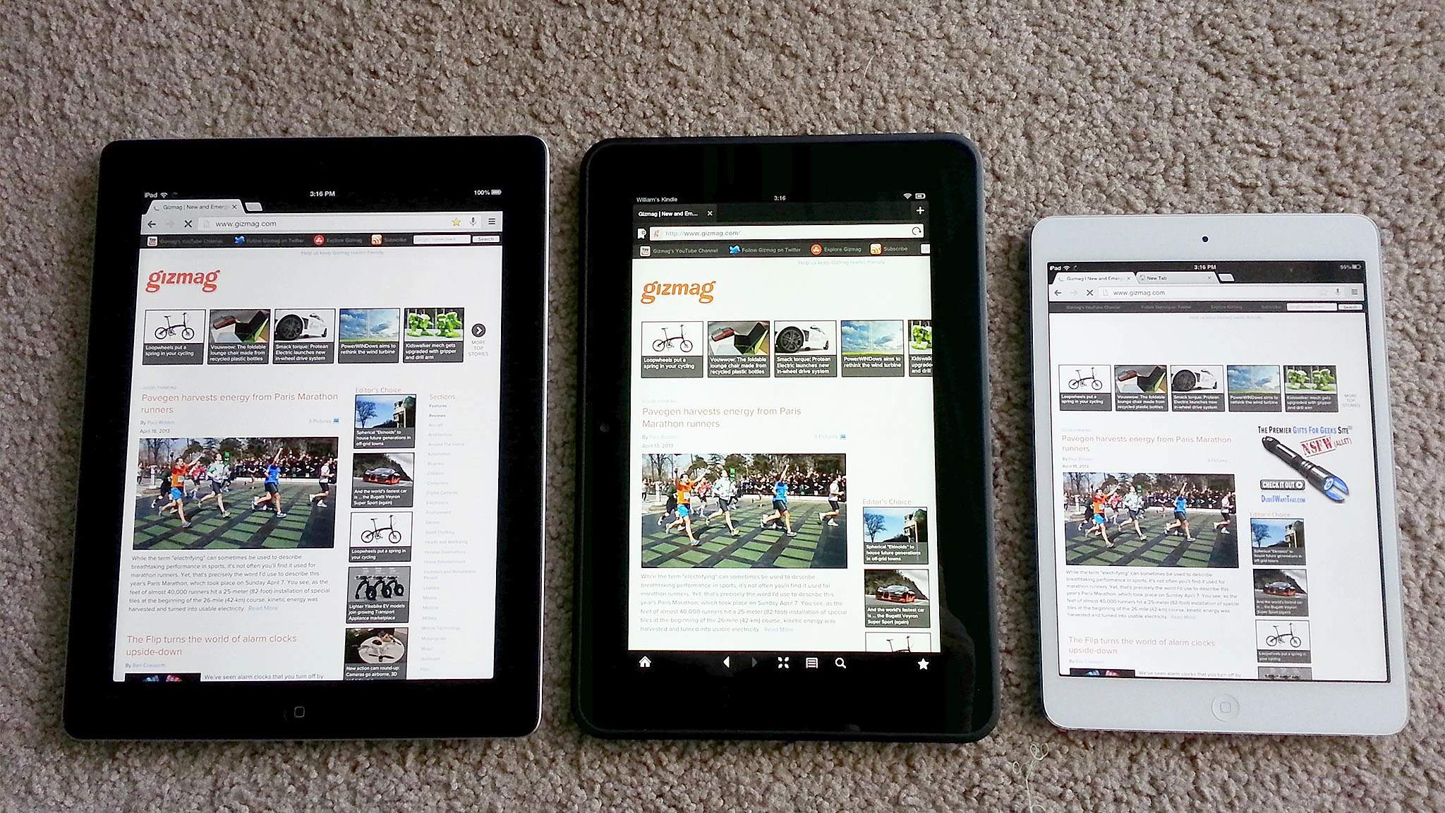 The Fire 8.9 is almost the same height as the iPad 4, and much taller than the iPad mini
