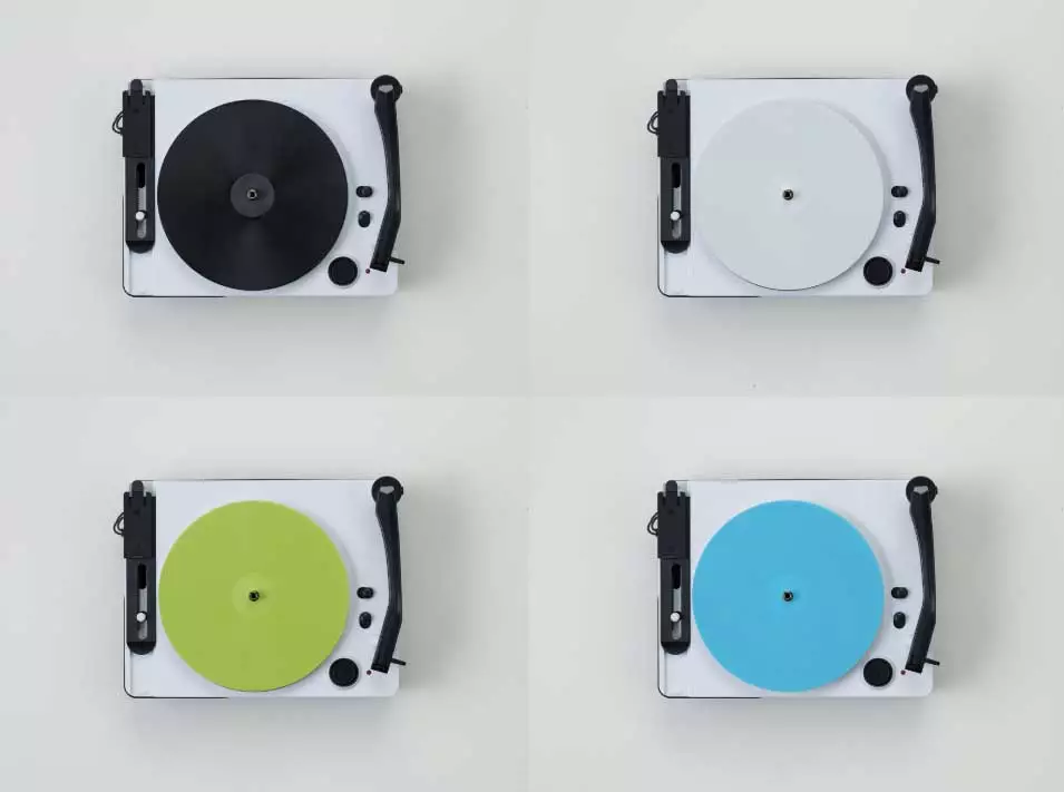 Blank black and white vinyl records come supplied with the compact record cutter, but a special edition includes more color options