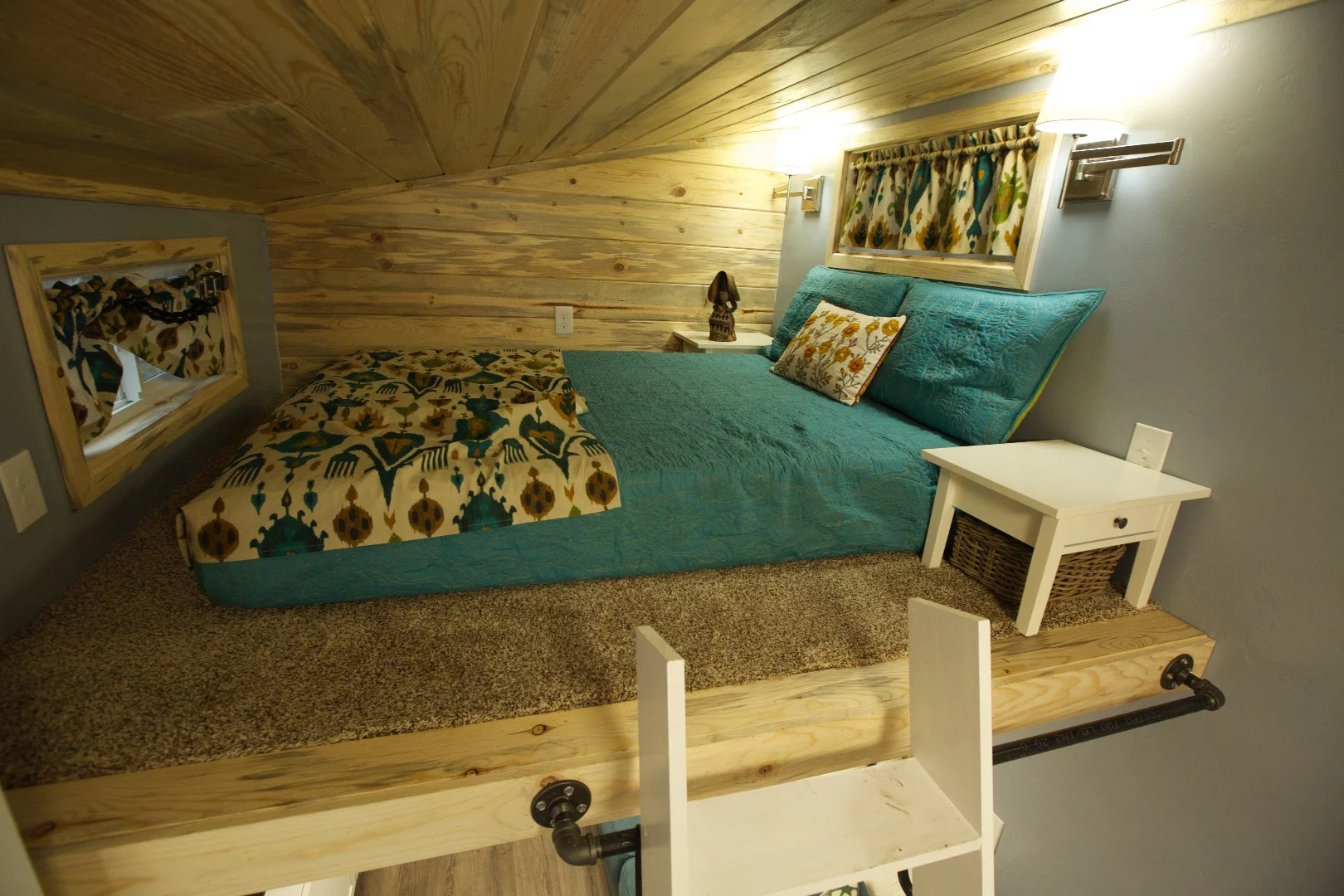 The parents' sleeping quarters is located in a loft above the Brown Bear's lounge area