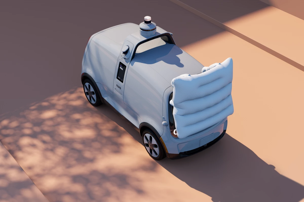 Among the safety features included on the third generation autonomous electric delivery vehicle is an external pedestrian airbag that's deployed in the event of a collision