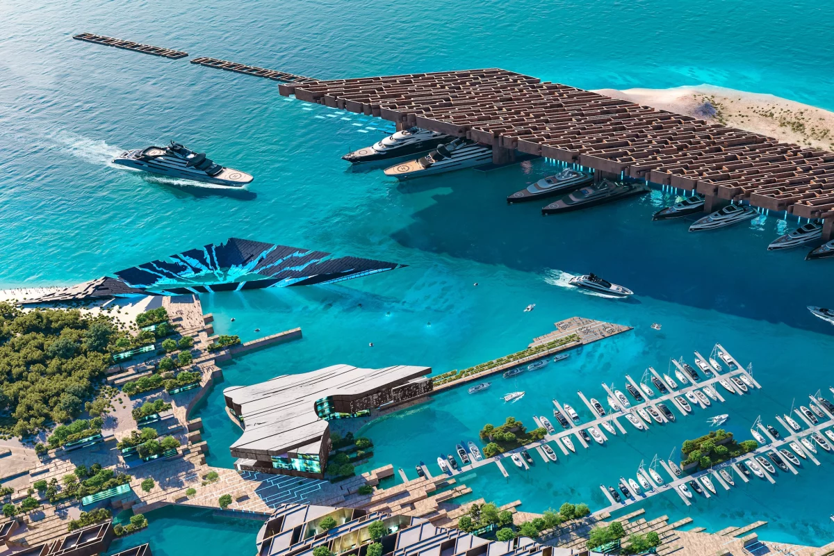 Jaumur's marina will be sheltered by a massive "aerofoil" to help shade the yachts and their owners