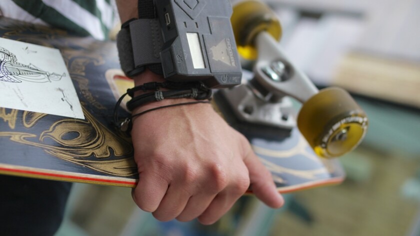 The AirDog tracks the user using the AirLeash, its own tracker that works over a greater distance than Bluetooth