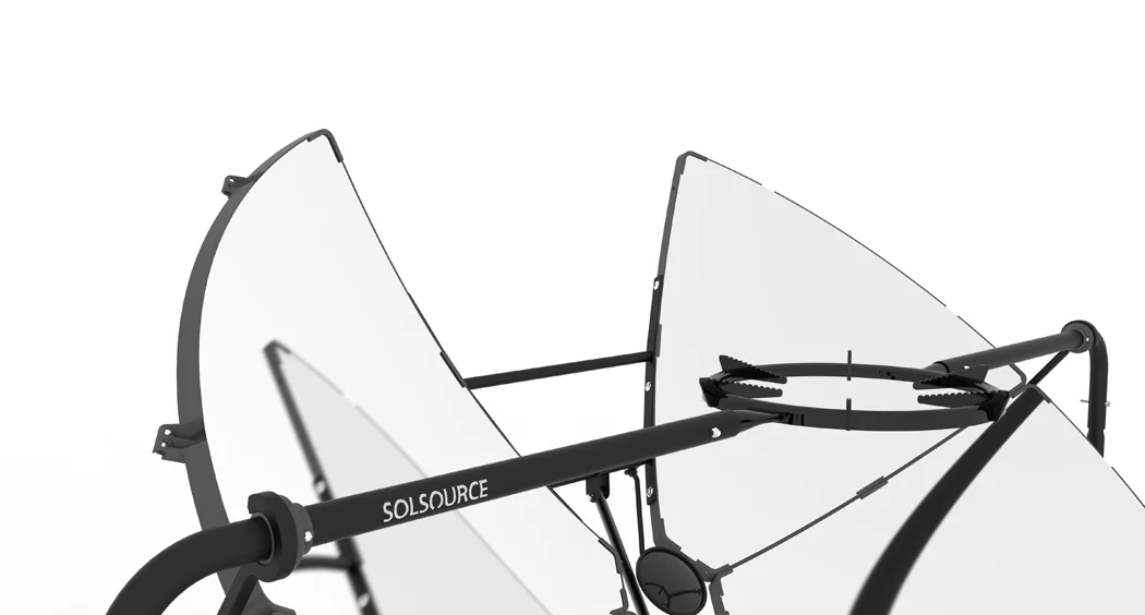 The Solsource cooker uses metallic sheets to channel enough heat onto the cooking surface to reportedly boil a liter of water in 10 minutes