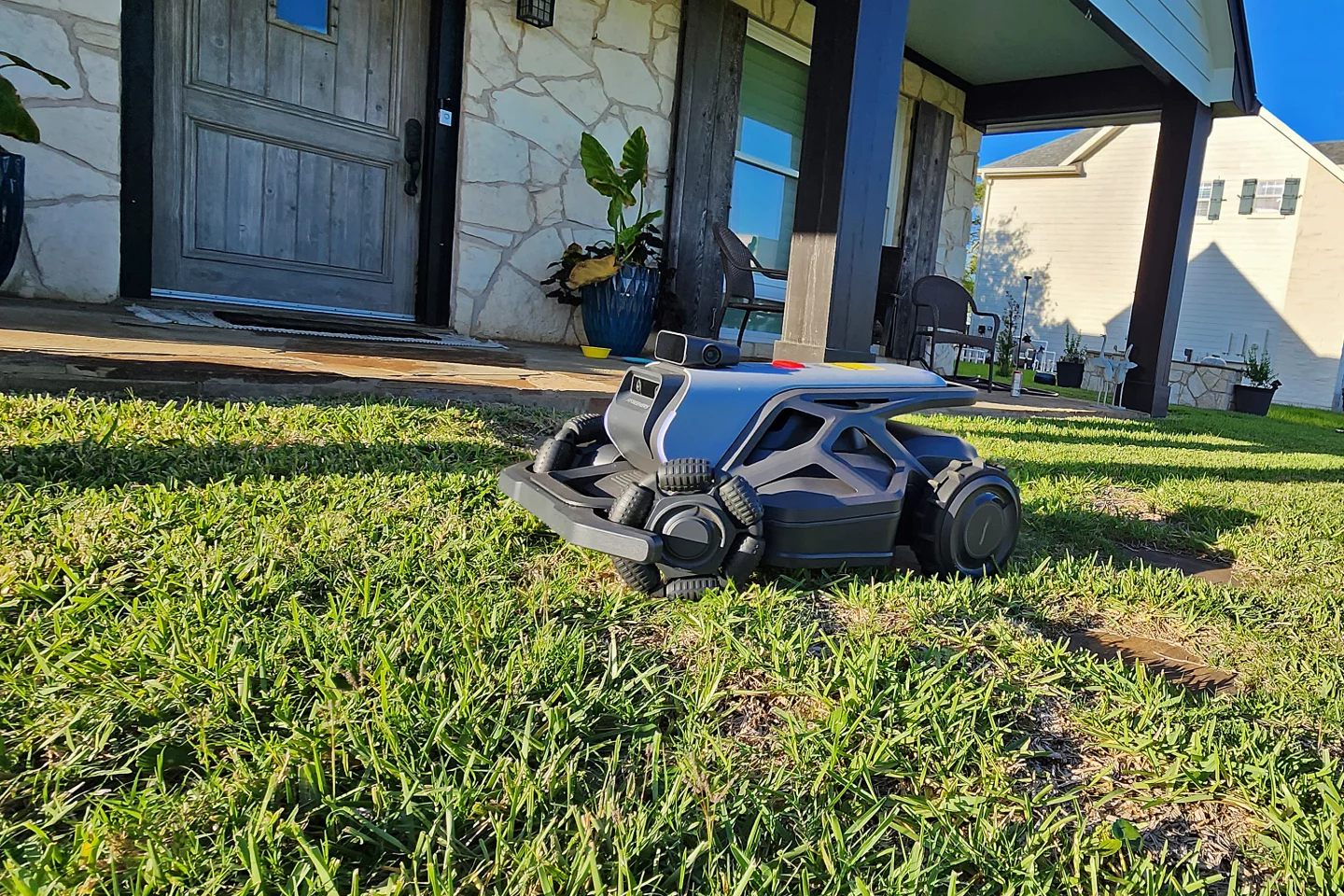 Seemingly inconsequential obstacles, like these slightly recessed walking stones, impact the Tron's ability to turn pretty significantly. I got a few motor "abnormal" and "overheat" errors (confirm?) from it struggling to turn when the front wheels get hooked on these.