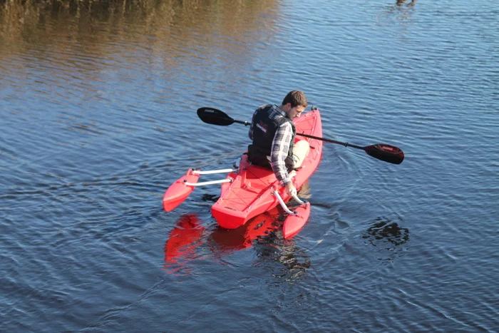 The position of the XS-1's outriggers can be adjusted on the water