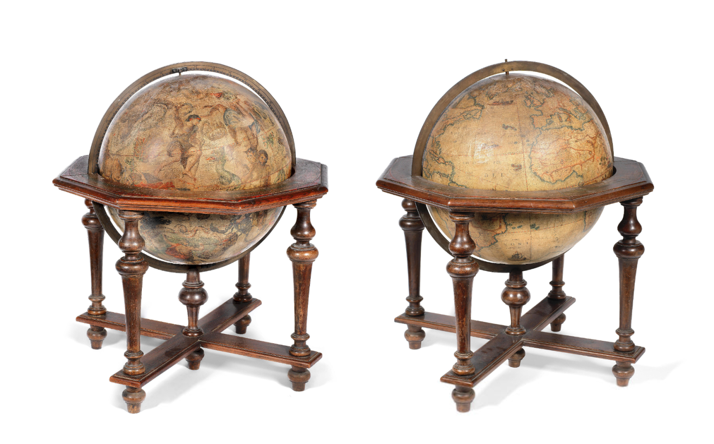 Vincenzo Coronelli was a Franciscan friar, cartographer, publisher, and encyclopedist known for his globe and atlases and as the writer of more than 100 works of terrestrial and celestial cosmography in Latin, French and Italian. He is best known for producing a pair of terrestrial and celestial globes for French King Louis XIV, that 384 cm in diameter and weighed approximately 2 tons. These auctioned globes are just 18 1/2-inches in diameter, and were completed some 17 years after Coronelli's most famous globes, but they fetched $197,834 (GBP £149,000) at Bonhams on October 31, 2017