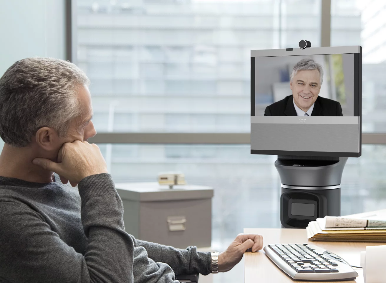 The iRobot Ava 500 in a cubicle meeting